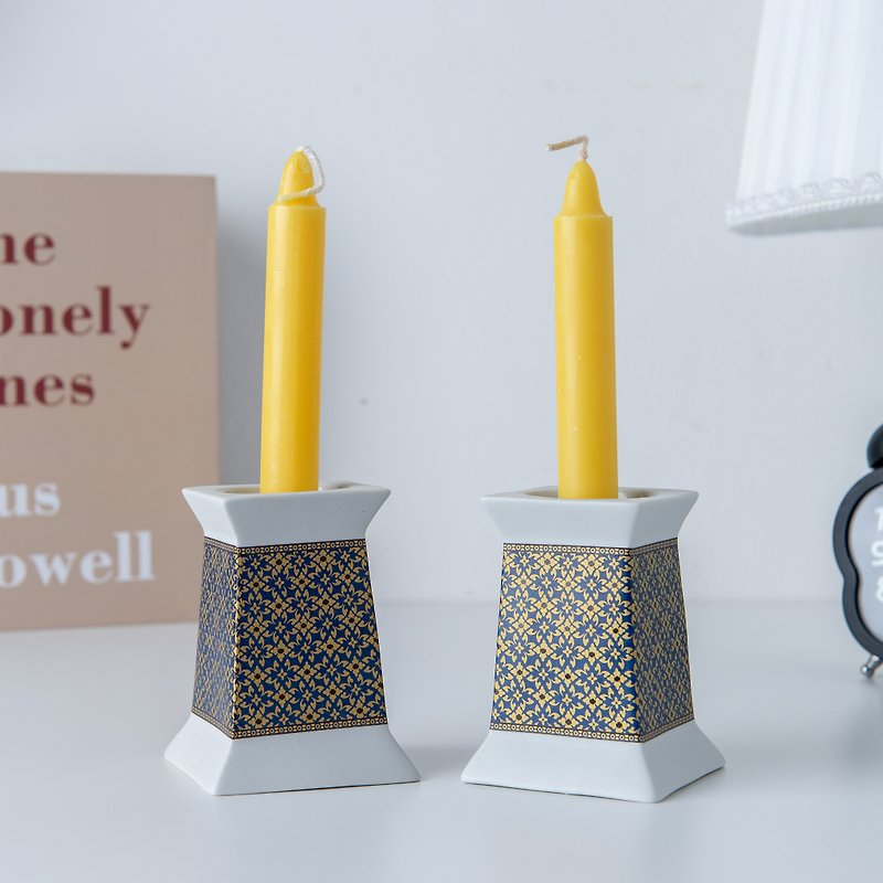 Ceramic candle holder set (1 set of 2 pieces) - 香氛蠟燭/燭台 - 陶 金色