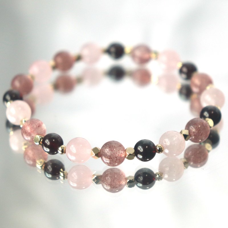 粉晶-草莓晶-石榴石-招財-開運-療癒-水晶手鍊 - 手鍊/手鐲 - 水晶 多色