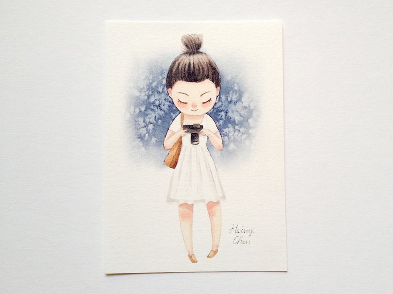 写真の女の子A6カード水彩画イラストのポストカード - ユニバーサルカードアートの絵画カード - カード・はがき - 紙 多色