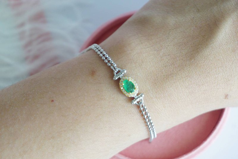 Natural Emerald Bracelet Silver 925. - 手鍊/手環 - 純銀 