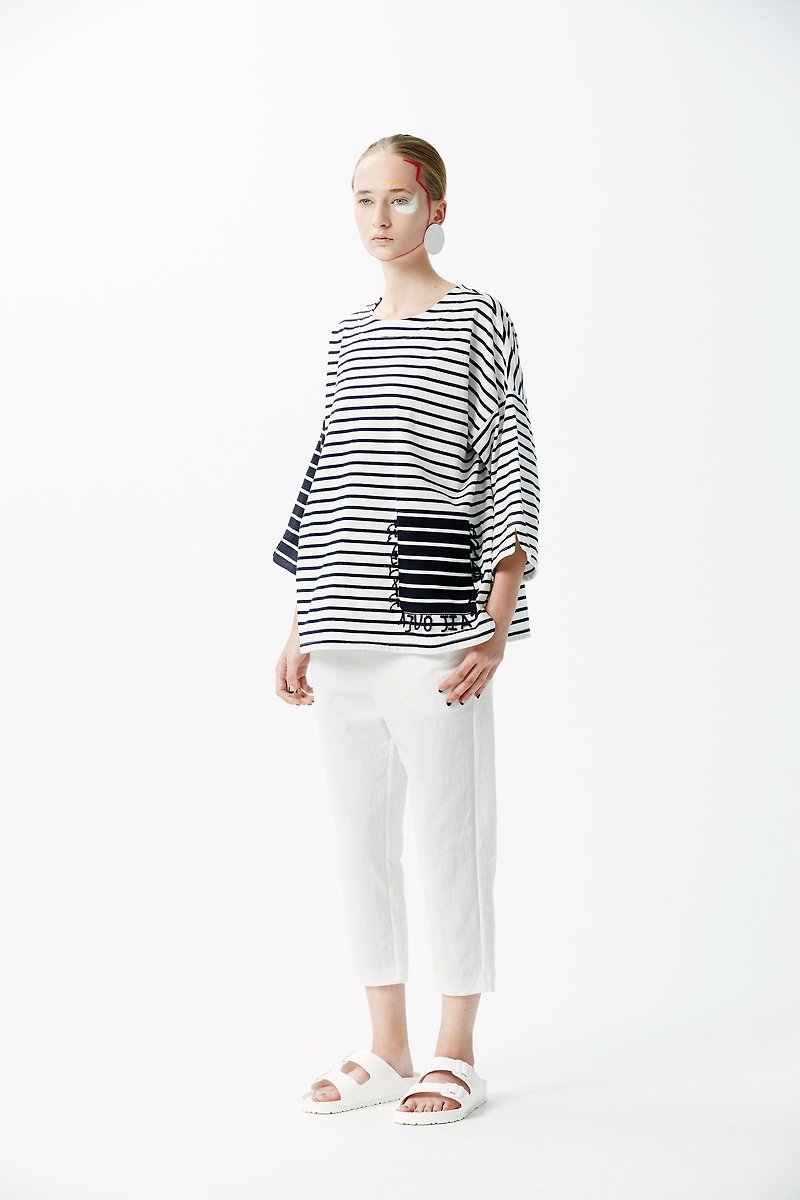 ZUO - off the shoulder striped knit cloth coat - Women's Tops - Cotton & Hemp White