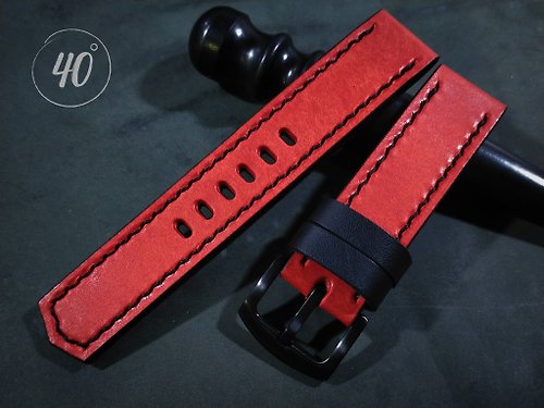 40degreeshandcraft Red Pueblo Leather watch strap, Handmade leather watch strap, watch band