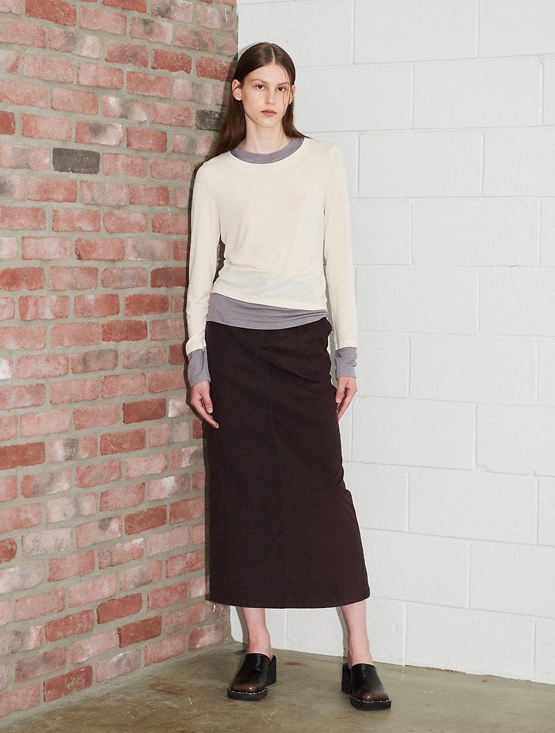 Corduroy Long Skirt Brown - Skirts - Cotton & Hemp Brown