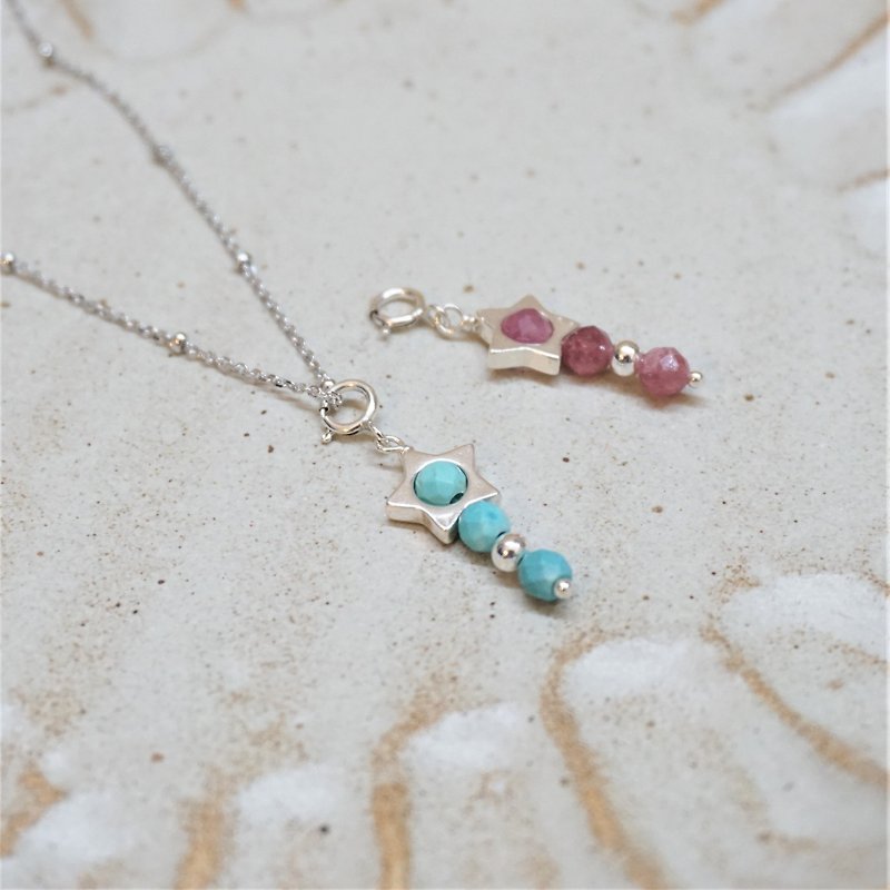 << Meteor-Natural Stone Sterling Silver Necklace >> Pink Tourmaline Turquoise Sterling Silver Necklace - Collar Necklaces - Semi-Precious Stones Multicolor