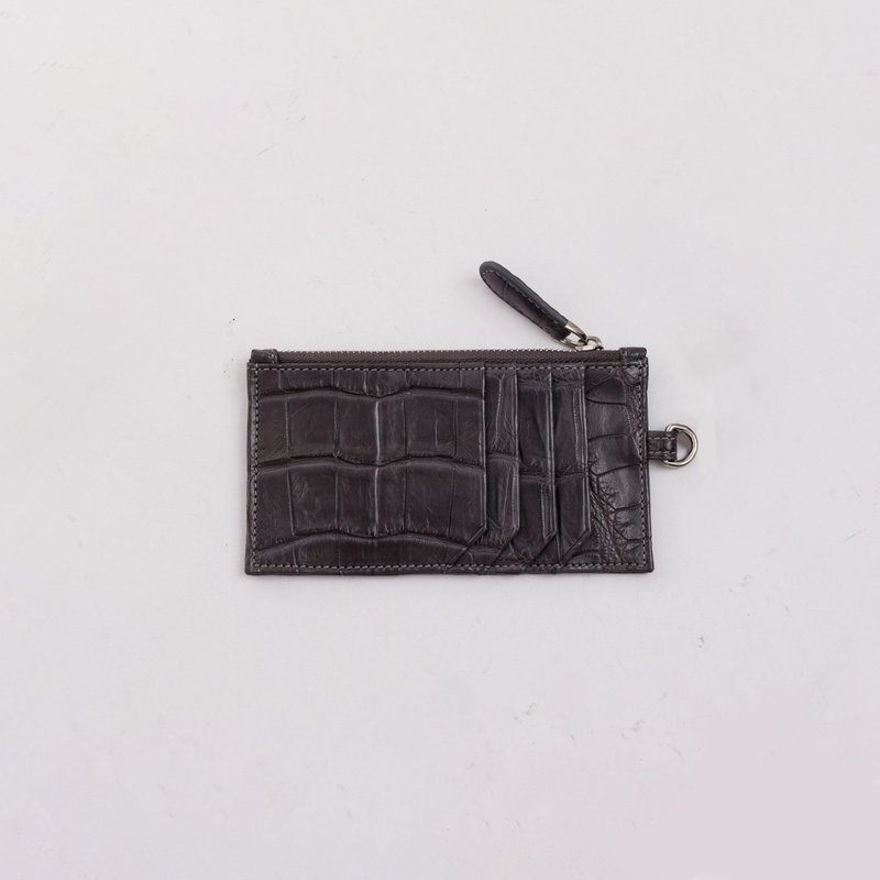 Crocodile card holder with zipper | Genuine leather coin purse | Customized | Gy - Coin Purses - Genuine Leather Gray