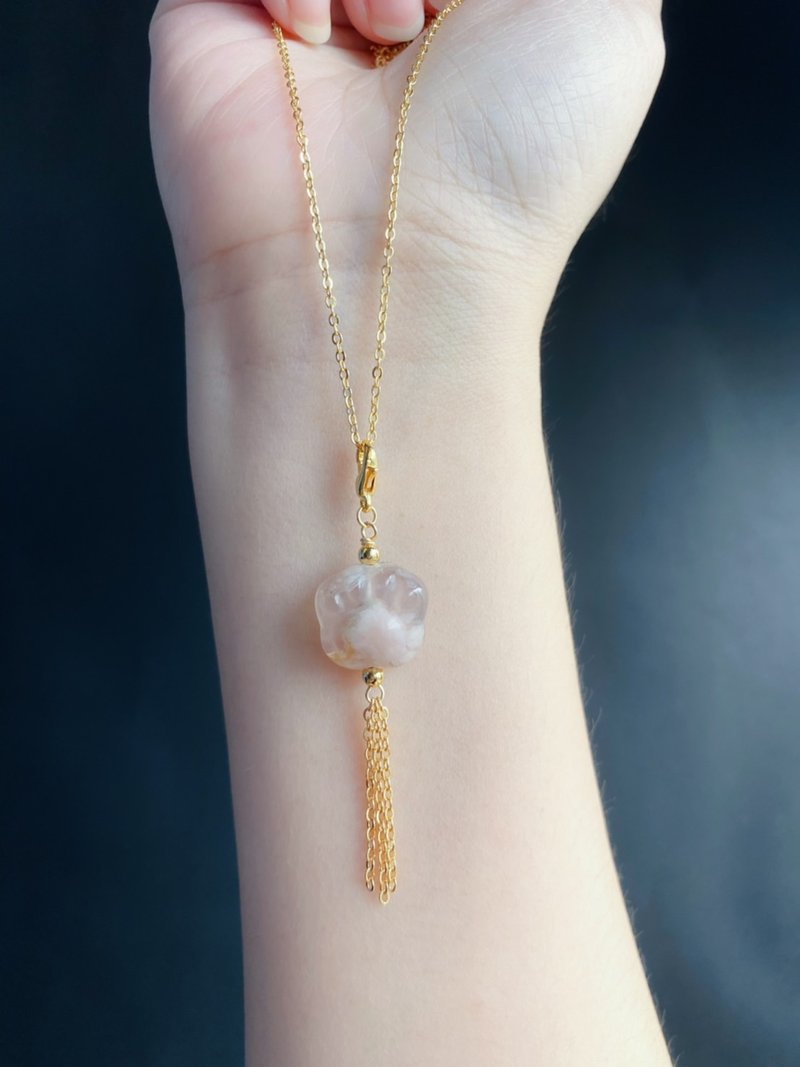 櫻花瑪瑙 貓掌 貓爪 流蘇 隨意扣 可當項鍊 手鍊墜 閨蜜 - 吊飾/掛飾 - 水晶 粉紅色