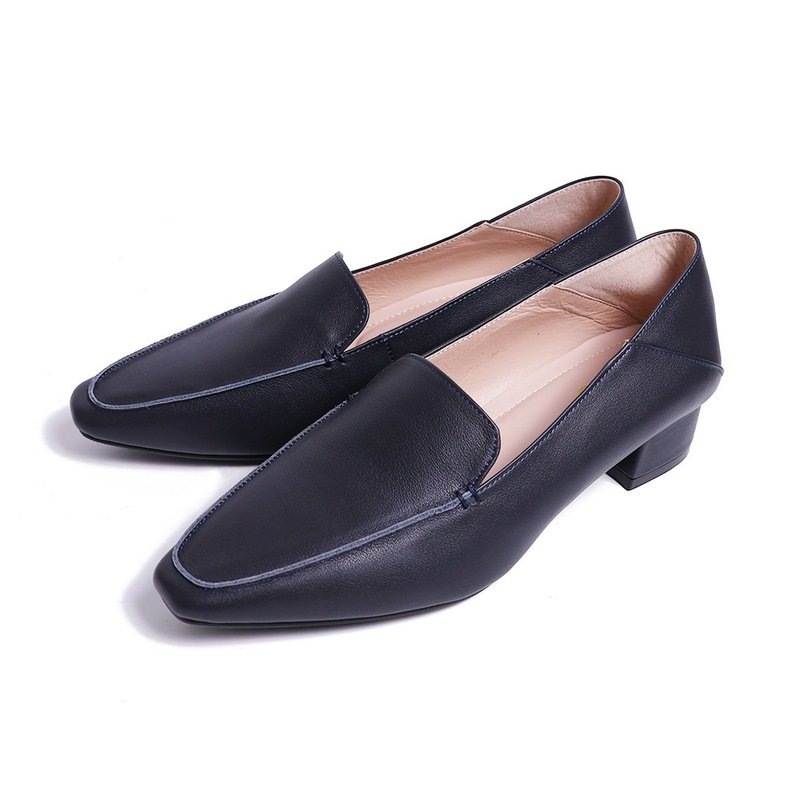Simple yet Sophisticated Elegant Soft Navy Blue Loafers - รองเท้าส้นสูง - หนังแท้ สีน้ำเงิน