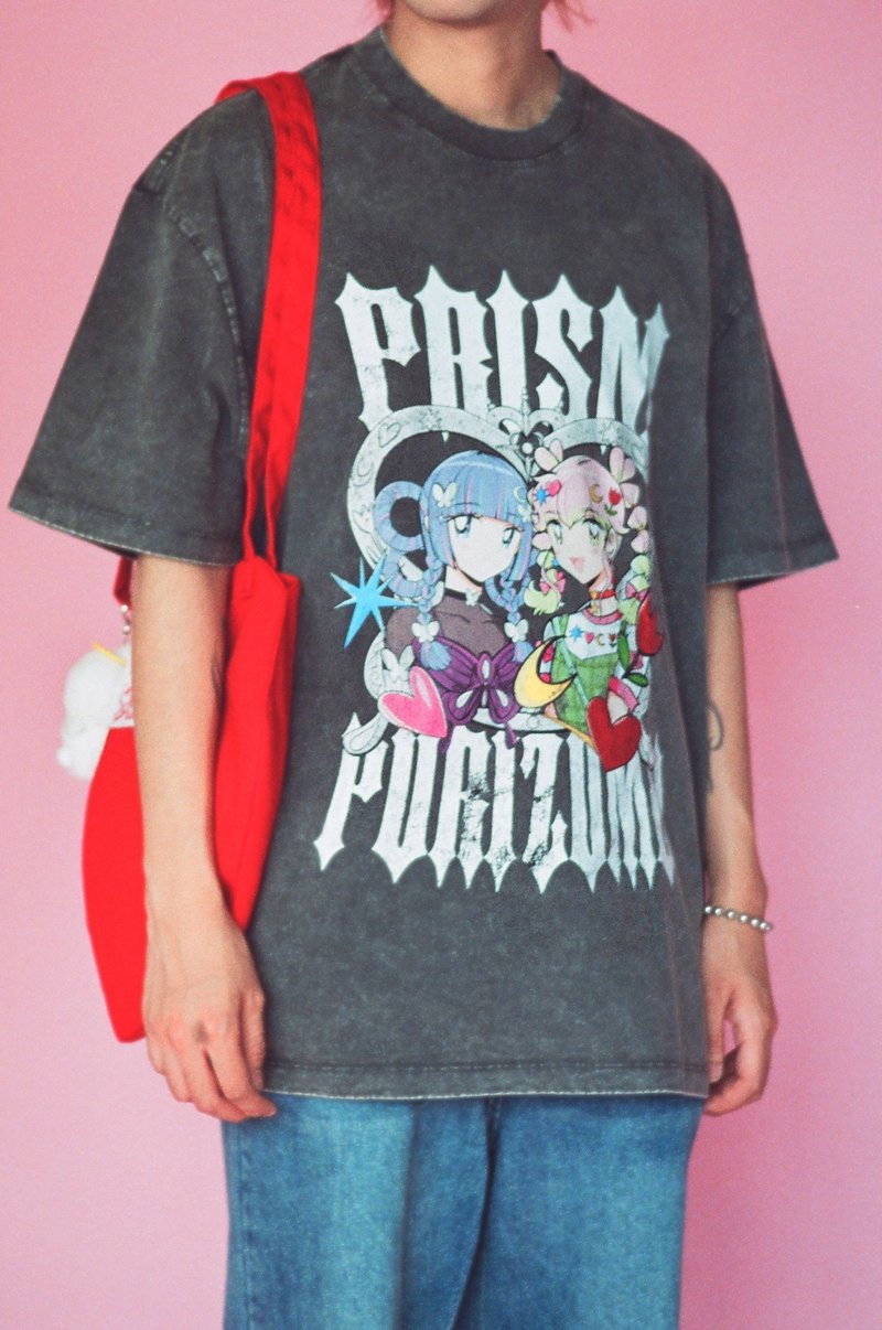 PRISM - Pants and butterfly washed round neck cotton T-shirt - เสื้อฮู้ด - ขนแกะ สีดำ