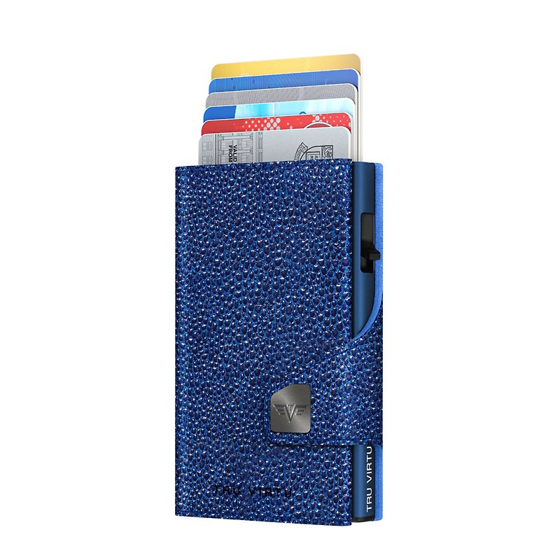 【Special Edition】Tru Virtu Click and Slide Sting Ray Blue/Titan RFID Wallet - กระเป๋าสตางค์ - หนังแท้ สีน้ำเงิน