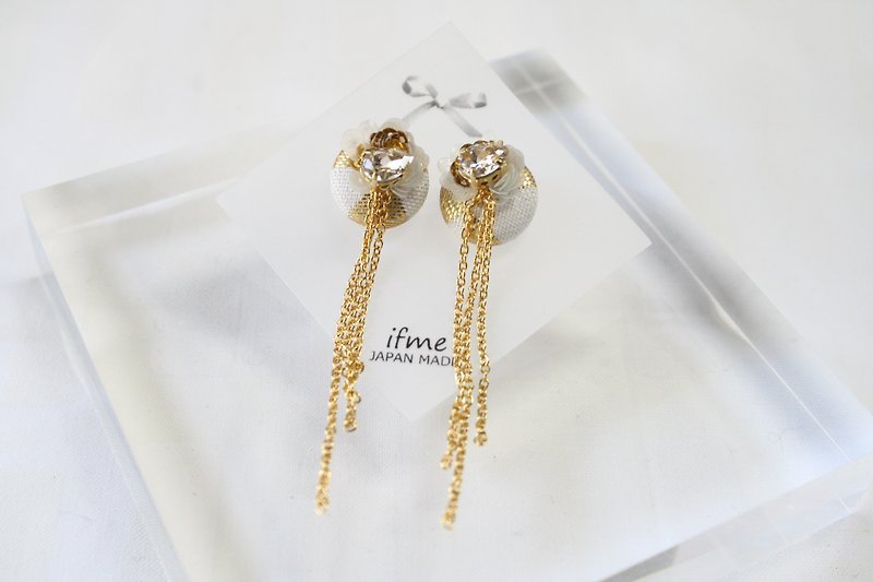 Handmade earrings kimono style - Earrings & Clip-ons - Other Materials White