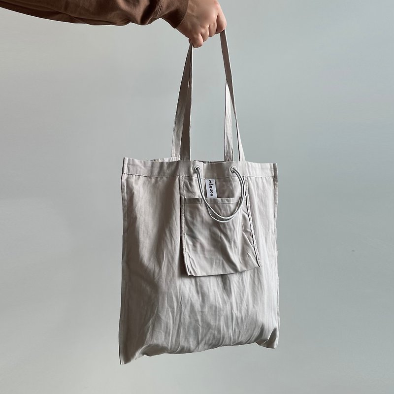 DAILY 2way tote bag / gray beige / cotton - กระเป๋าแมสเซนเจอร์ - วัสดุอื่นๆ สีกากี