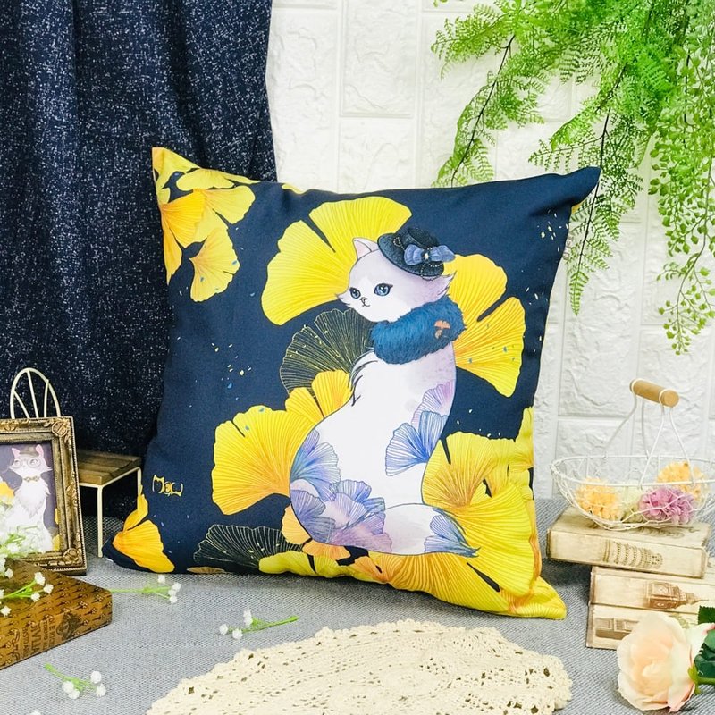 Pillowcase | Canvas | Washable-Ginkgo Beauty Cat - หมอน - เส้นใยสังเคราะห์ สีเหลือง