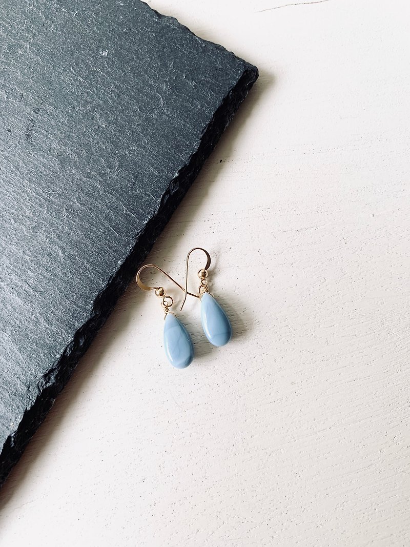 Blue Opal hook-earring 14kgf - Earrings & Clip-ons - Stone Blue
