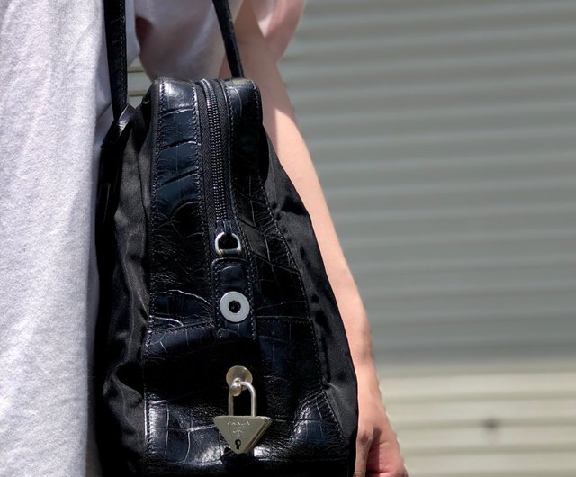 日本直送 名牌中古包 】PRADA プラダ クロコ型押し ナイロン