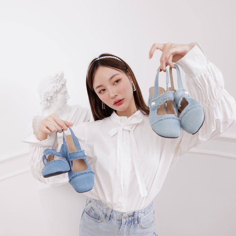 The Jennie - Labotte.bkk Mary Jane shoes Open heel high heels (336-1) - High Heels - Faux Leather Blue