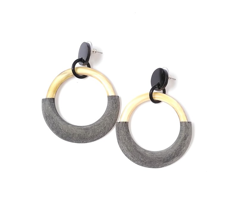 Matte Chunky Earrings for Women Jewelry Gifts Handmade Buffalo Horn Earrings - Earrings & Clip-ons - Eco-Friendly Materials Gray