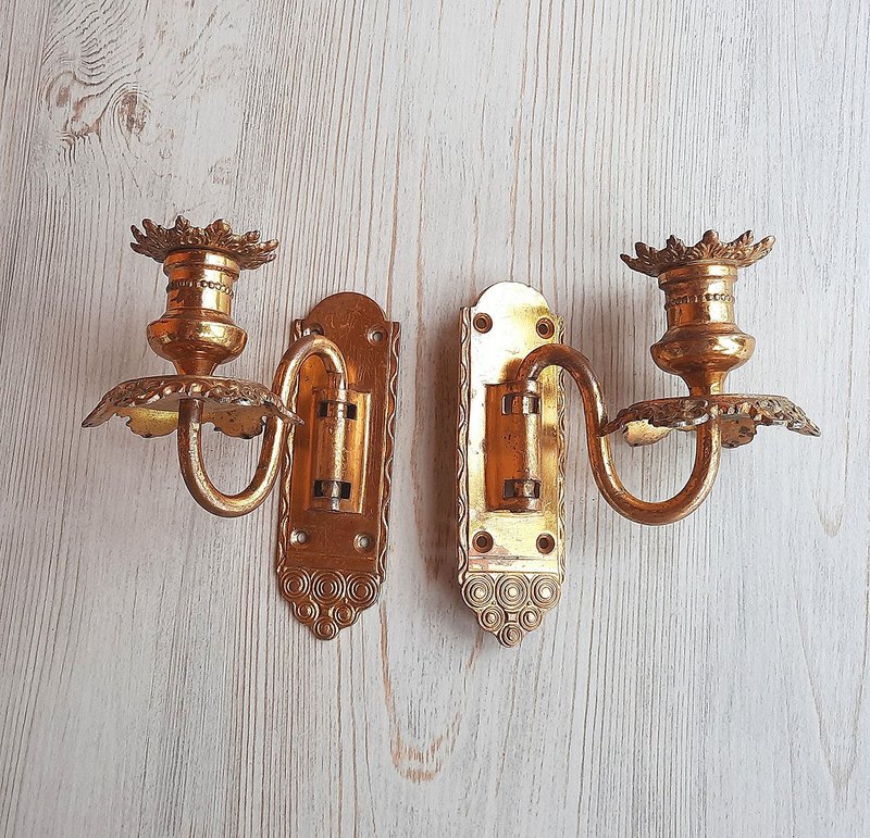 Antique piano candlesticks old brass pianoforte candleholders wall