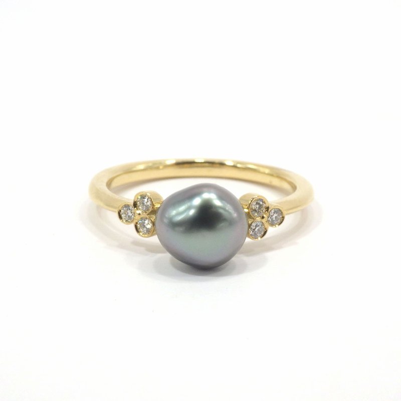 Tahitian keshi  pearl Diamond ring 18K yellow gold KR60804 - แหวนทั่วไป - ไข่มุก 