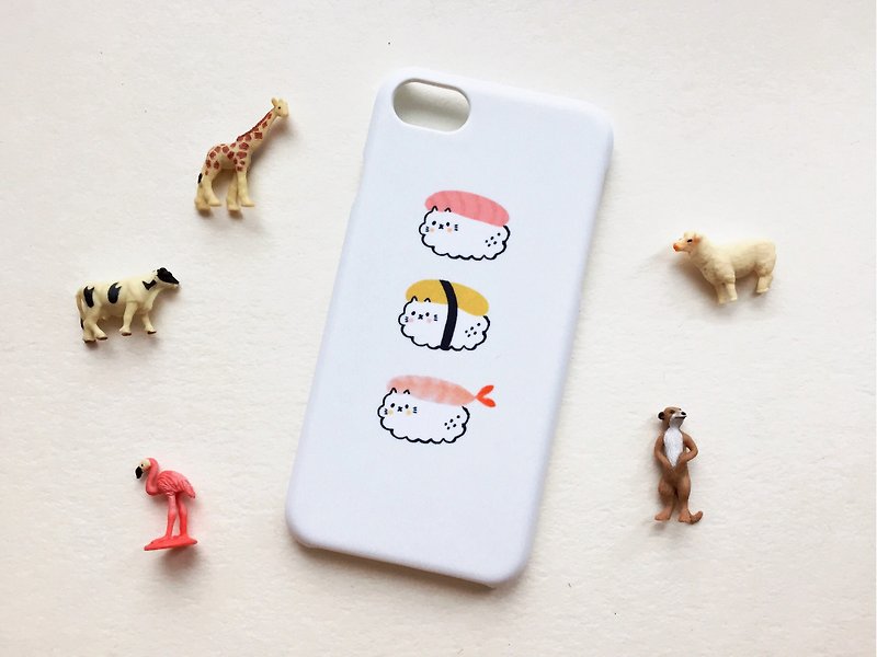 ライトベージュの寿司猫マット電話ケース - スマホケース - プラスチック ホワイト