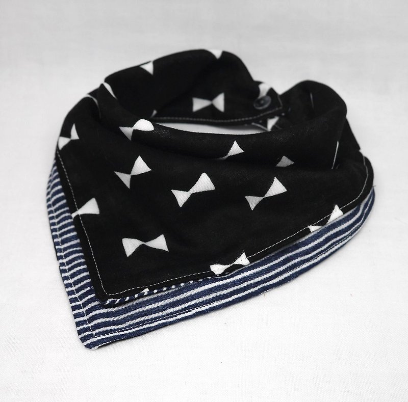 Japanese Handmade 6-layer-gauze Baby Bib - ผ้ากันเปื้อน - ผ้าฝ้าย/ผ้าลินิน สีดำ
