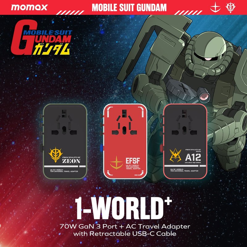 Momax 1-World+ 70W GaN Retractable USB-C Cable Travel Adaptor - Gundam Series - Phone Accessories - Plastic Multicolor