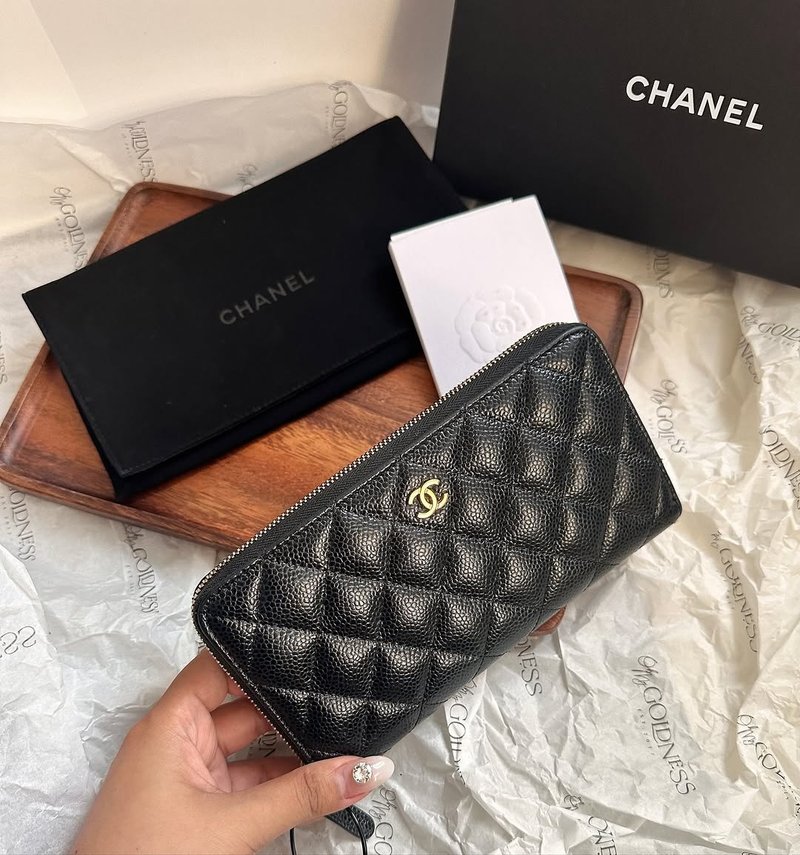 Second-hand bag Chanel Chanel Caviar long silver bag complete set - Coin Purses - Genuine Leather Black