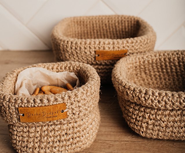 Jute Baskets Set for Bathroom / Eco-friendly Home Storage / Eco Baskets Set  / Jute Crocheted Baskets / Gift Home Decor / Eco Basket for Home 