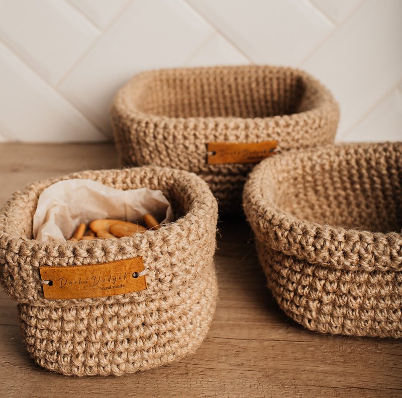 Knitted baskets, jute baskets, Jute, basket, storage baskets - 層架/置物架/置物籃 - 環保材質 