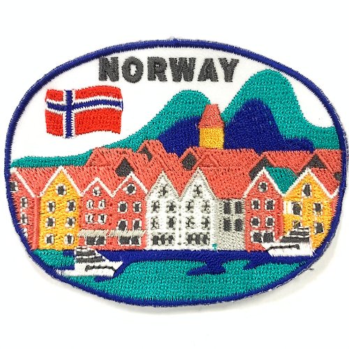 A-ONE 挪威 卑爾根 Bryggen 峽灣小鎮 彩色木屋 電繡士氣章 INS打卡地標