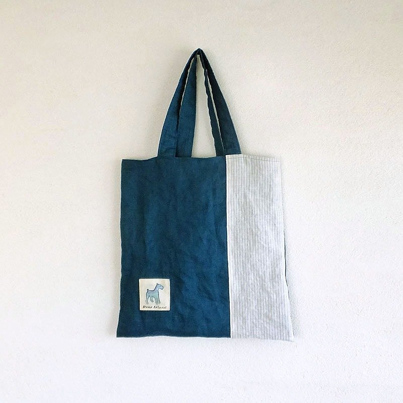 棉．麻 手袋/手提袋 藍色 - Linen bag dear dog