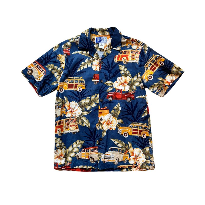 American Vintage RJC Antique Car Hawaiian Shirt - เสื้อเชิ้ตผู้ชาย - ผ้าฝ้าย/ผ้าลินิน หลากหลายสี