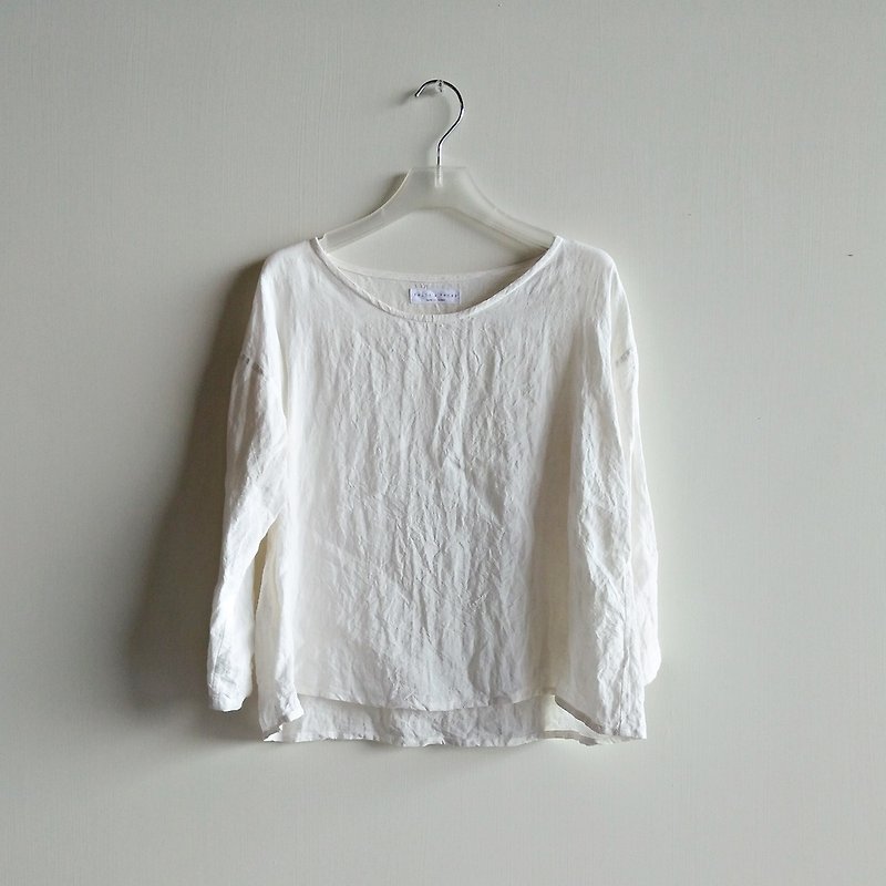 Feliz & Recap [short-sleeve shirt] Flax - เสื้อผู้หญิง - ผ้าฝ้าย/ผ้าลินิน ขาว