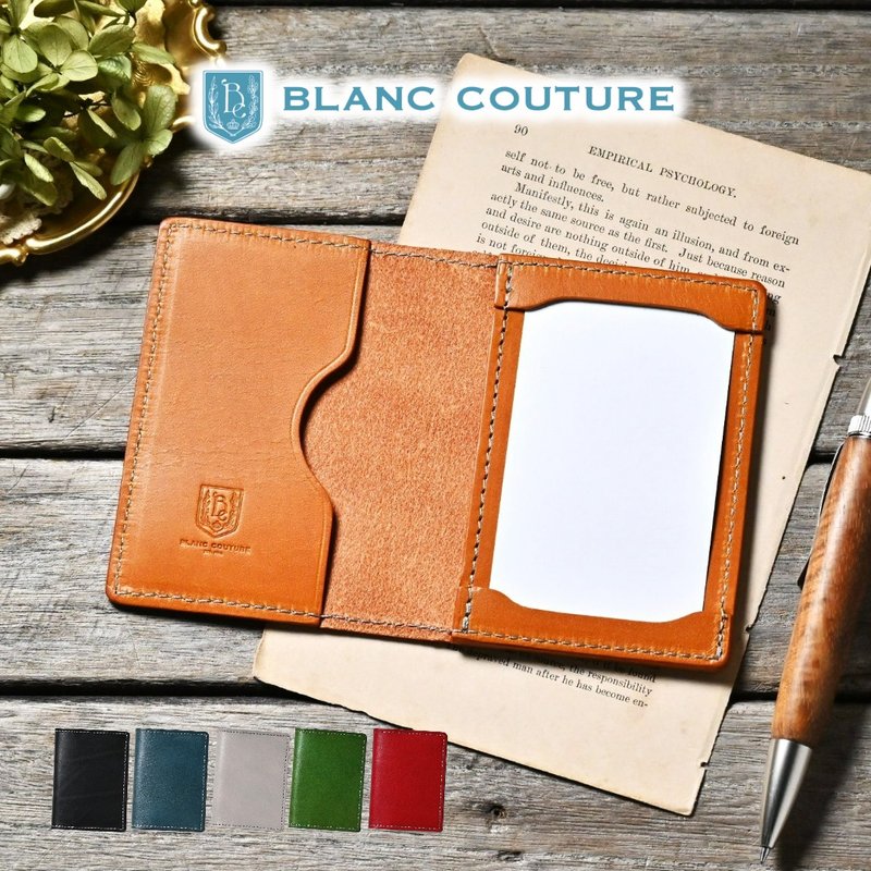 記事本夾 對折式 名片尺寸 皮革 - 筆記本/手帳 - 真皮 黑色