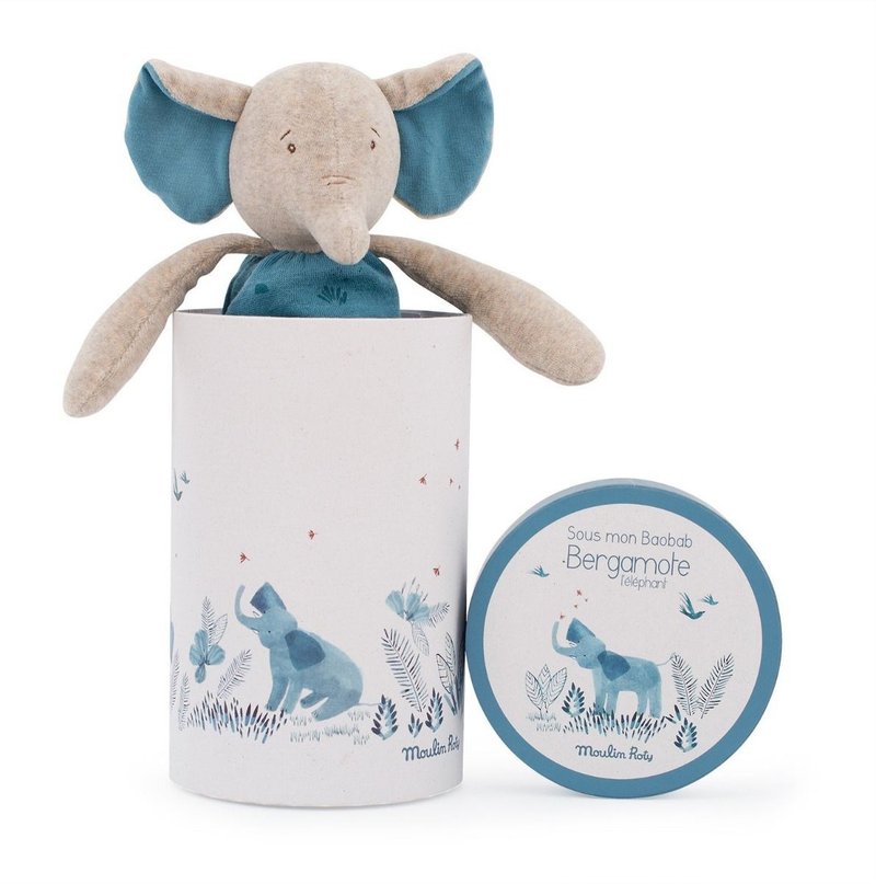 French Moulin Roty Cute Elephant Gift Box - ของเล่นเด็ก - ผ้าฝ้าย/ผ้าลินิน หลากหลายสี