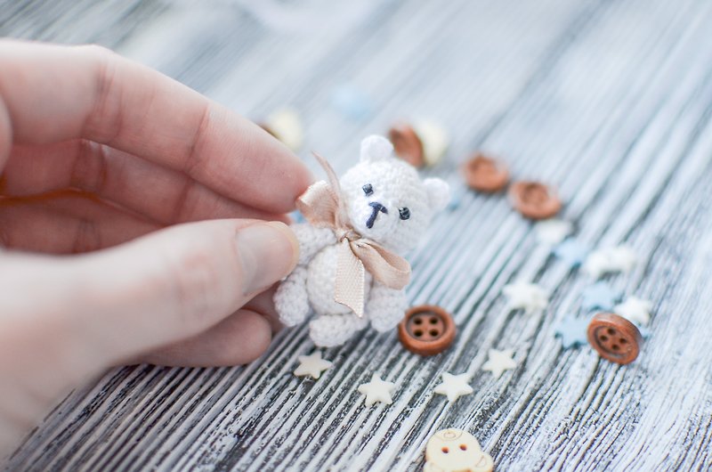 Miniature bear toys, Animal doll for doll, Stuffed teddy, Collectible cute bear - 玩偶/公仔 - 棉．麻 白色