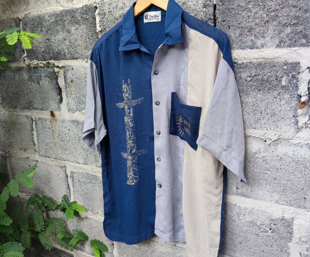 トップス TROY BROS casual codial down shirts Vintage Troy Bros Native Mind Embroidered Casual Shirt
