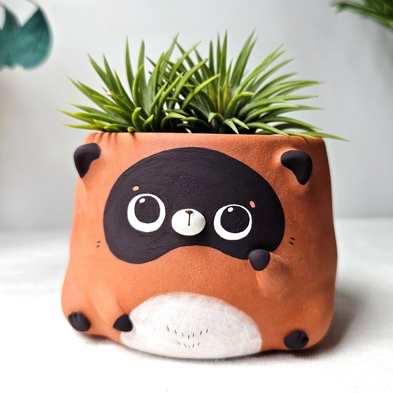 Tanuki plant pot. Handmade terracotta planter. - 盆栽/植栽 - 陶 
