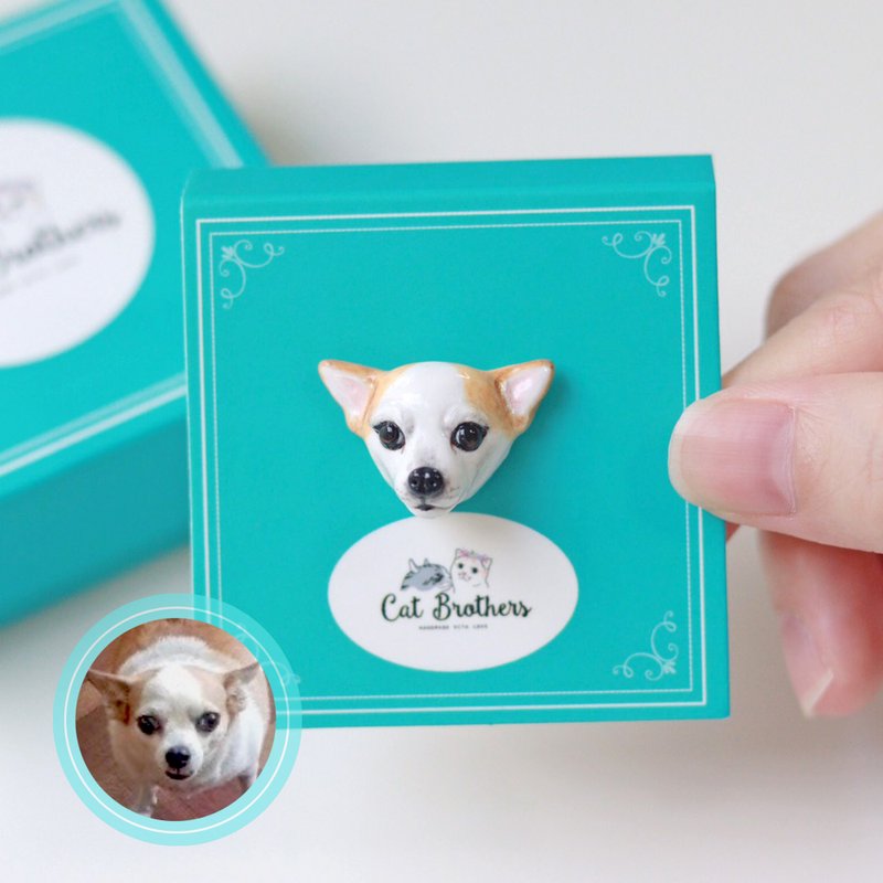 Custom dog portrait pin, Custom dog face pin, Custom dog pin - เข็มกลัด/พิน - ดินเหนียว หลากหลายสี