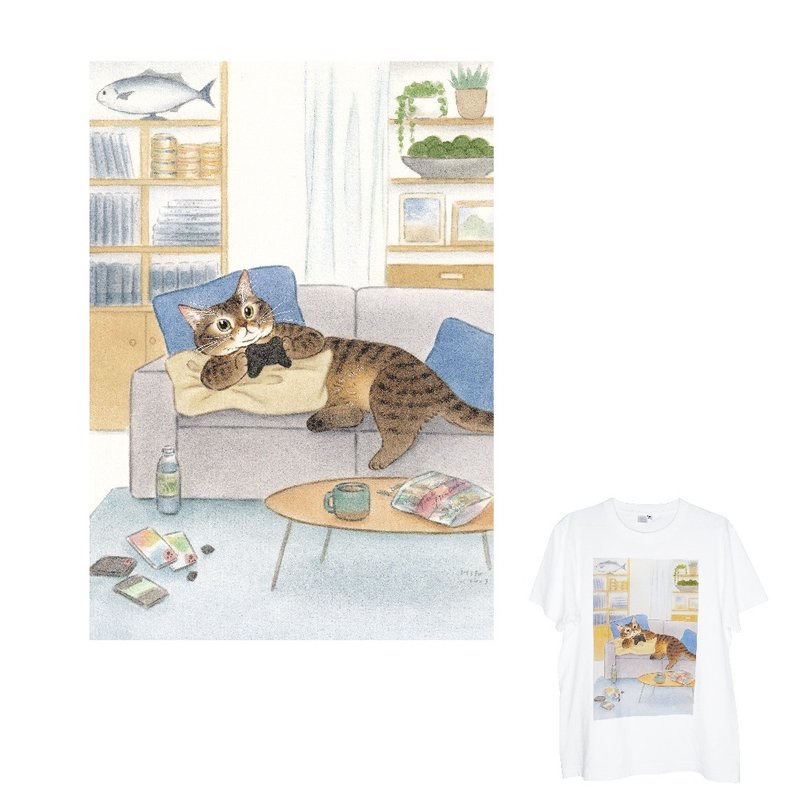 【Lazy Cat】Pure cotton TEE - เสื้อยืดผู้ชาย - ผ้าฝ้าย/ผ้าลินิน ขาว