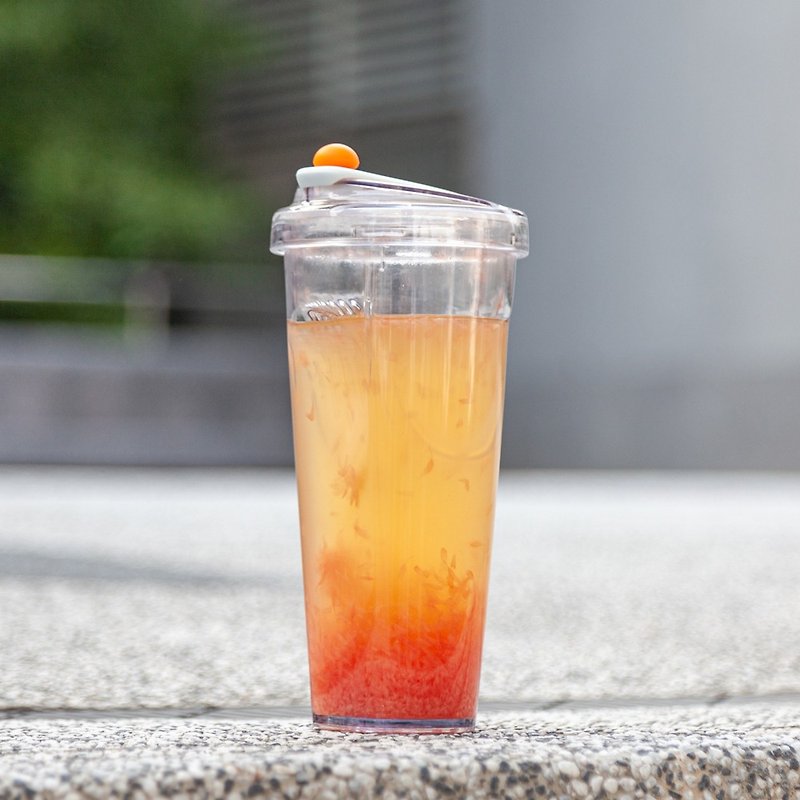 【年度新色】漂浮珍奶杯 / 赤橘 / Ecozen材質無吸管環保杯850ml - 水壺/水瓶 - 塑膠 橘色
