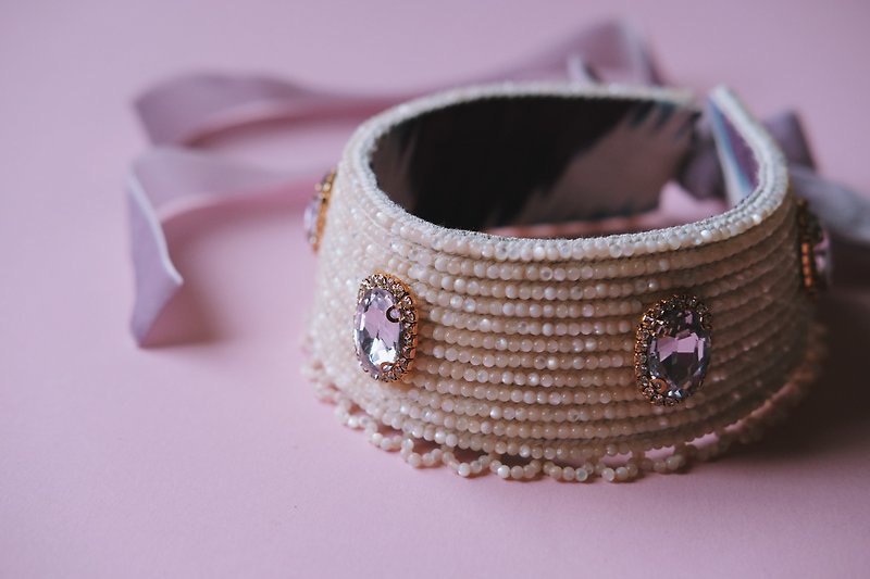 紫色のラインストーンが付いた真珠のネックレス - ネックレス - 真珠 パープル