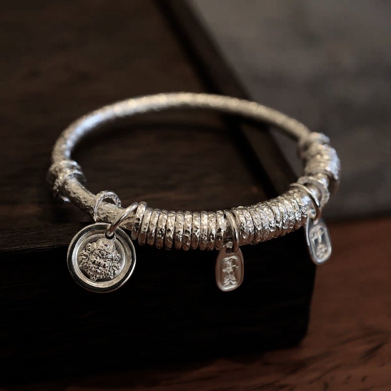 手作り多重リング槌目バングル - ブレスレット - スターリングシルバー シルバー