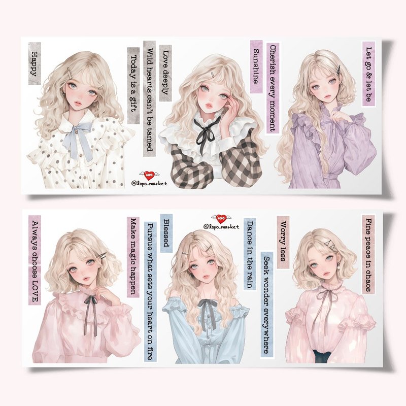 Blouse character matte stickers (set of 6) - 貼紙 - 紙 