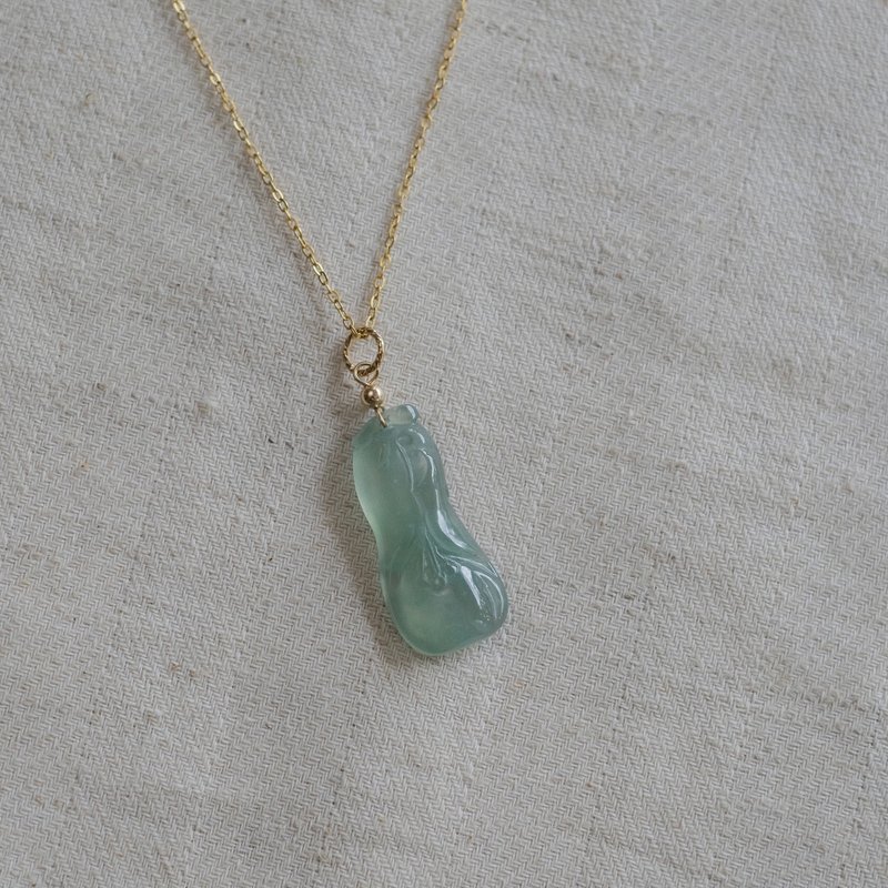 Nian Cui-Natural Myanmar Jadeite A-Bingqiguang Sunny Green Flower Pendant 14kgf - Necklaces - Jade Green