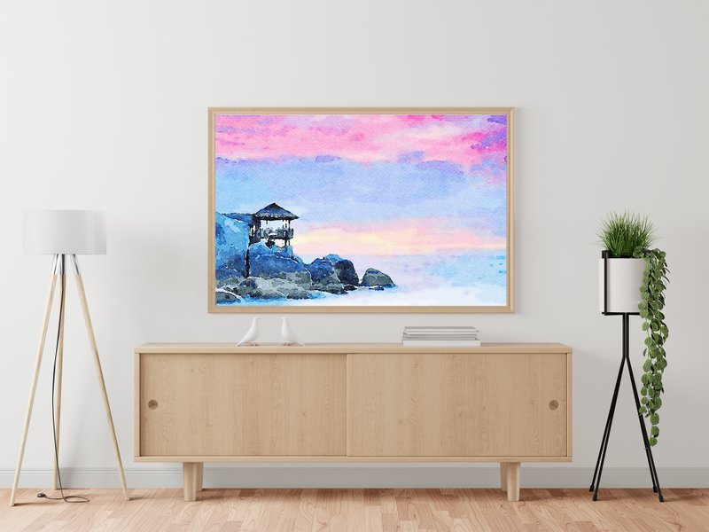Romanticism painting • Sea of pink flowers, Wall Art, Watercolor art - Posters - Other Materials Pink