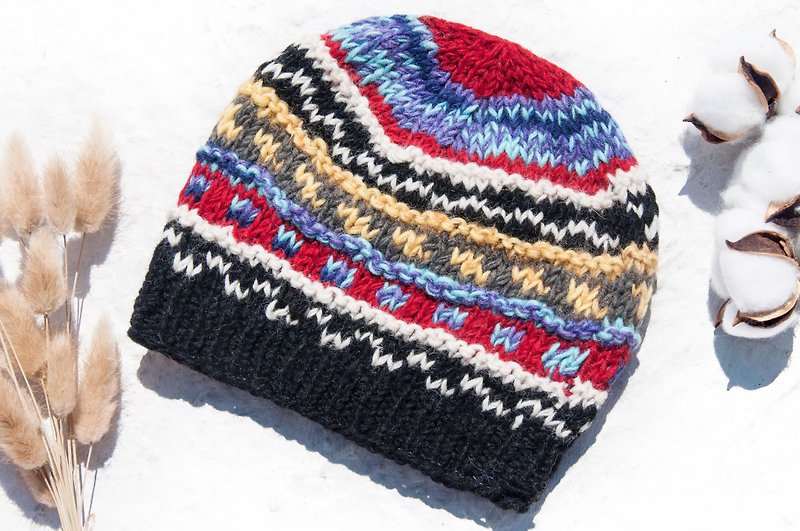 Hand Knitted Pure Wool Hat/Knitted Knitted Hat/Inner Brush Hand Knitted Wool Hat/Yarn Thread Hat - หมวก - ขนแกะ หลากหลายสี