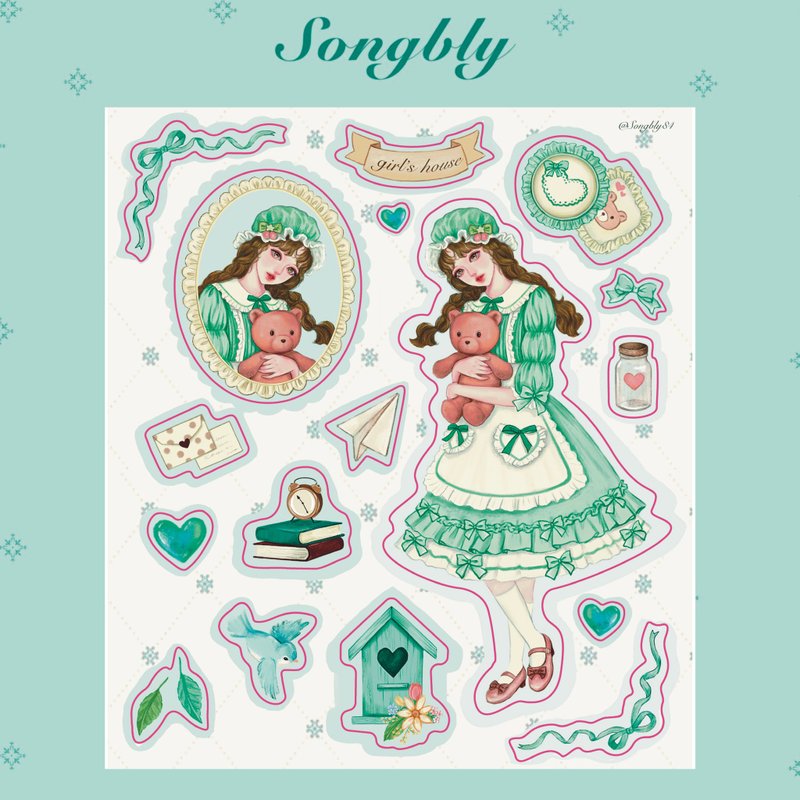 my teddy bear cut line sticker - 貼紙 - 其他材質 綠色