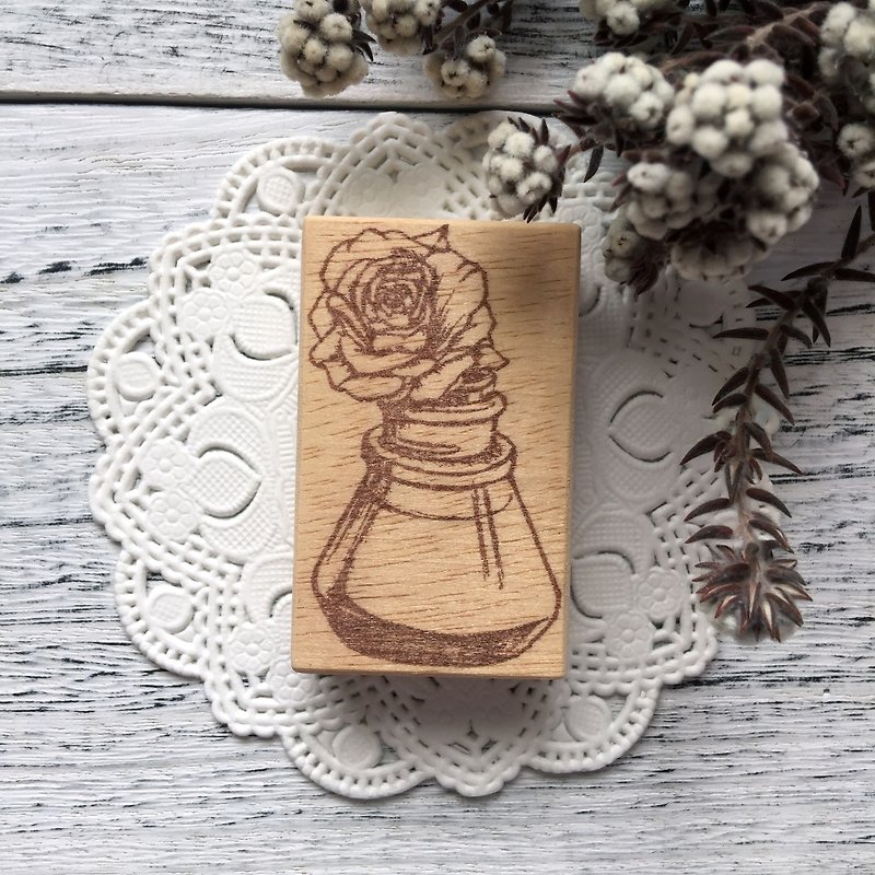 Hand- drawn stamp Rose blossom magic bottle - Stamps & Stamp Pads - Wood 