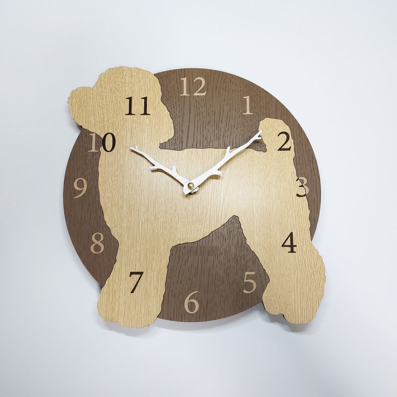 Limited time big discount of 3000 yen off Personalized dog wall clock Toy poodle Beige Silent clock - นาฬิกา - ไม้ 