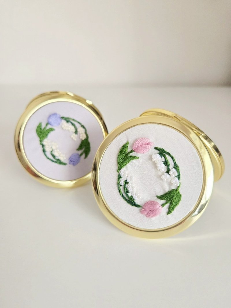鬱金香之歌 - 刺繡隨身折疊小圓鏡 - 其他 - 其他金屬 
